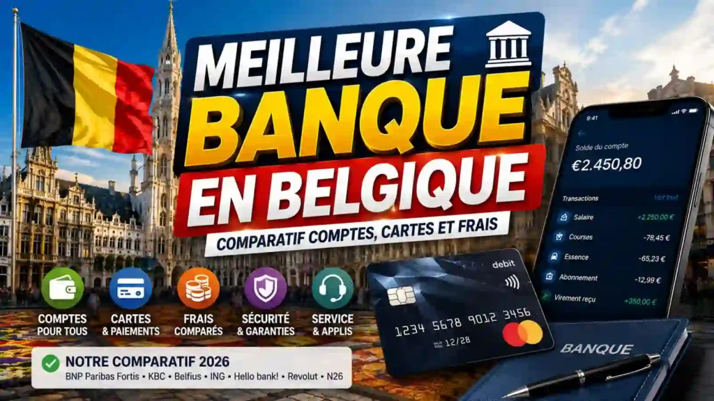 Comparatif des banques en Belgique avec carte bancaire, application mobile et drapeau belge
