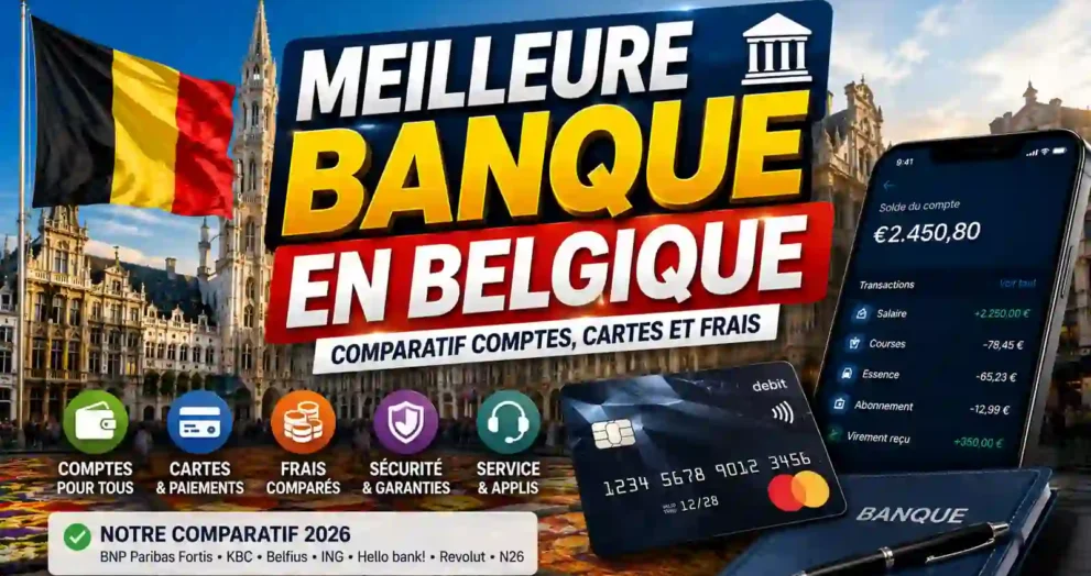 Comparatif des banques en Belgique avec carte bancaire, application mobile et drapeau belge